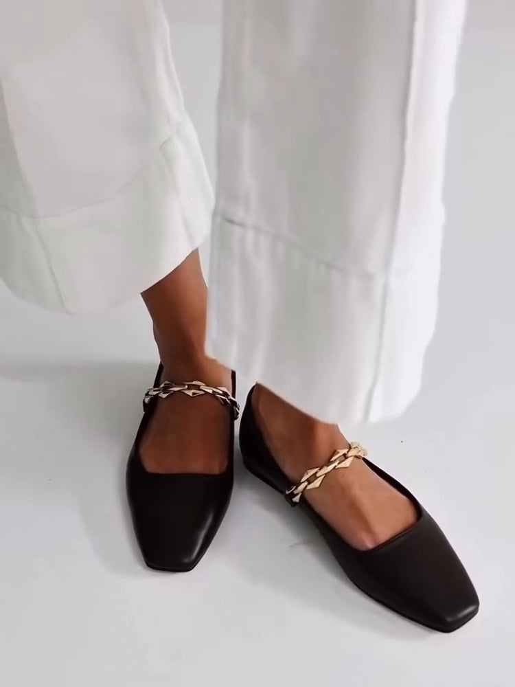 Leather Mules With Chain Strap