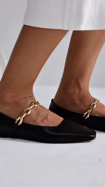 Leather Mules With Chain Strap