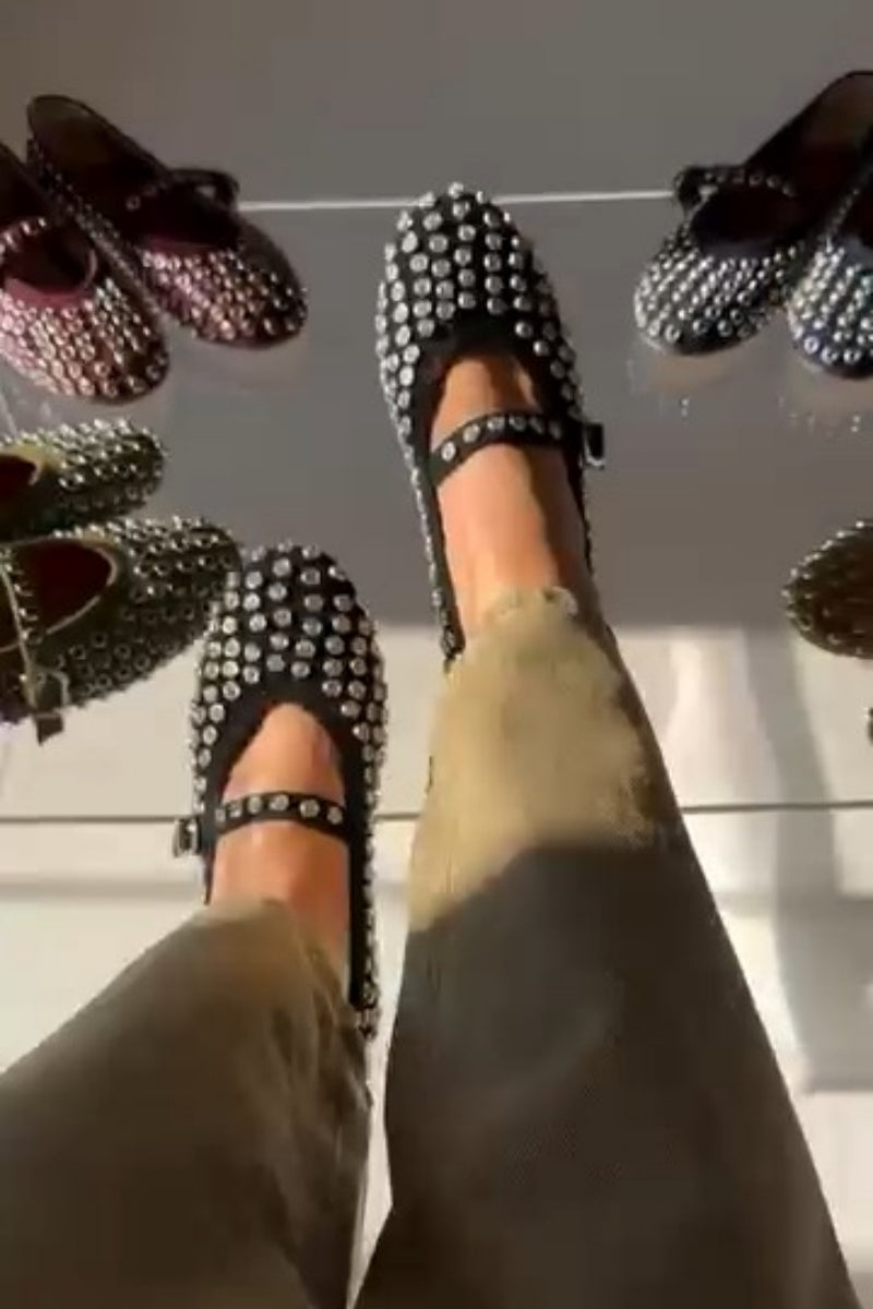 Studded Mary Jane Block Flat