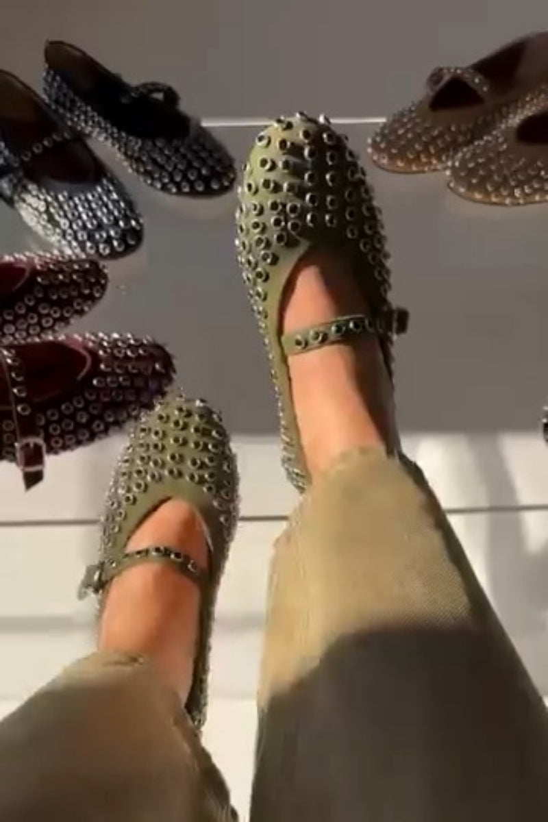 Studded Mary Jane Block Flat