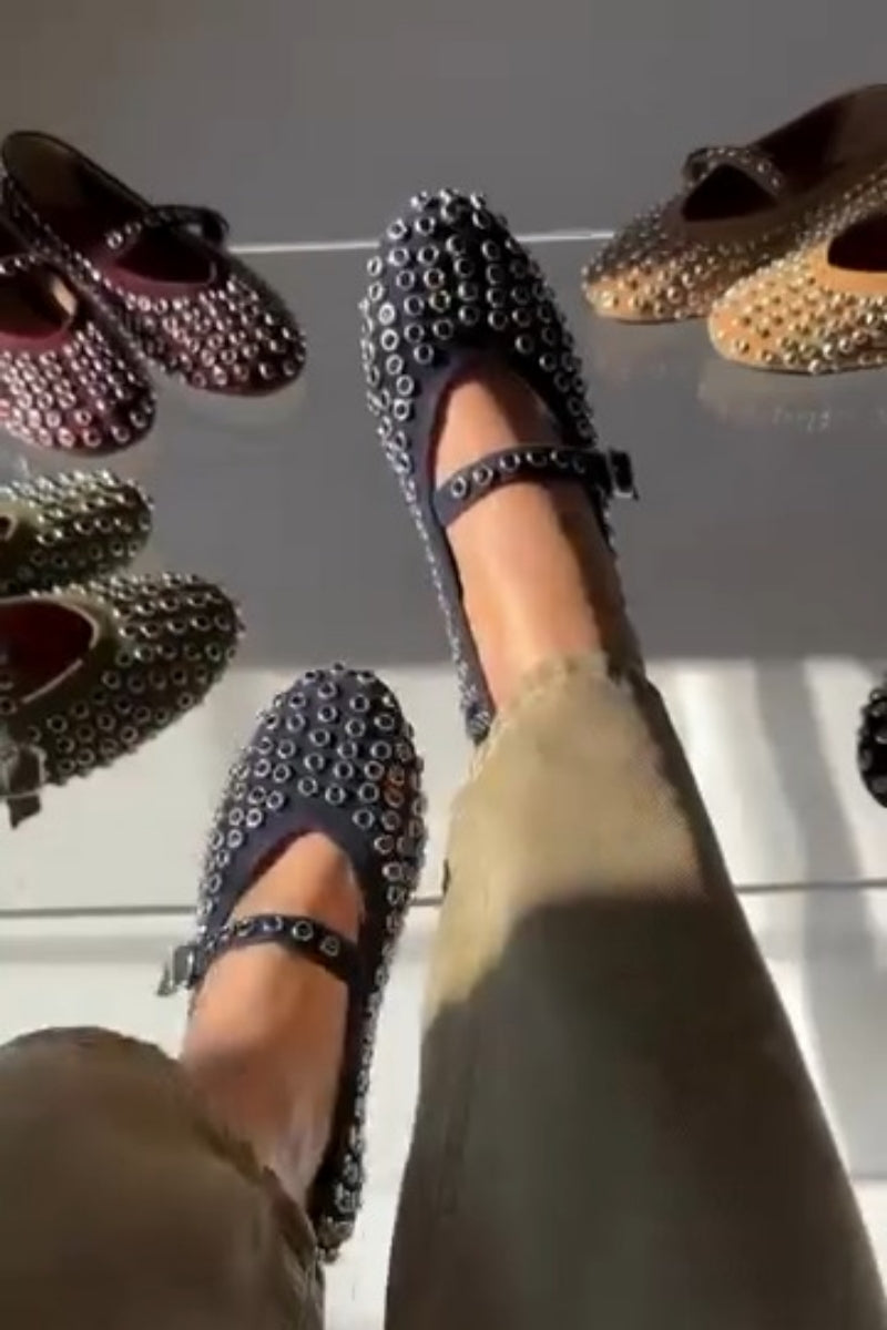 Studded Mary Jane Block Flat