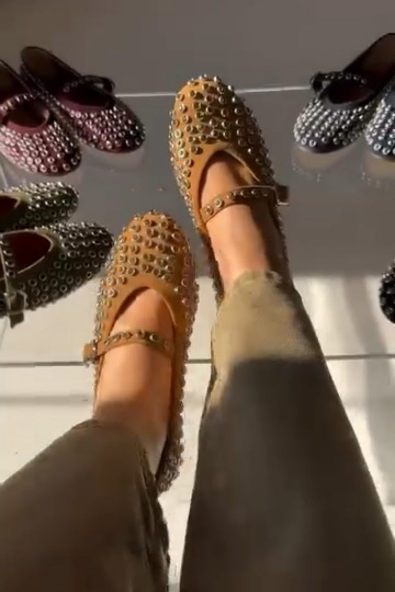 Studded Mary Jane Block Flat