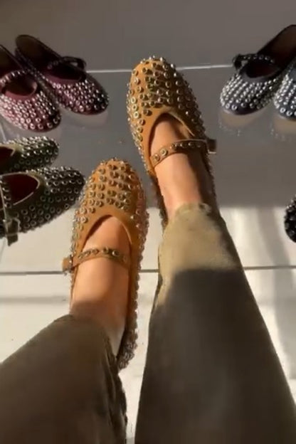 Studded Mary Jane Block Flat