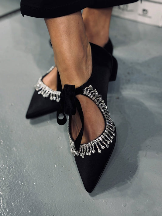 Embellished Black Pointed-Toe Pumps