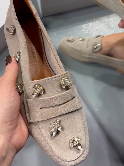 Embellished Suede Loafers