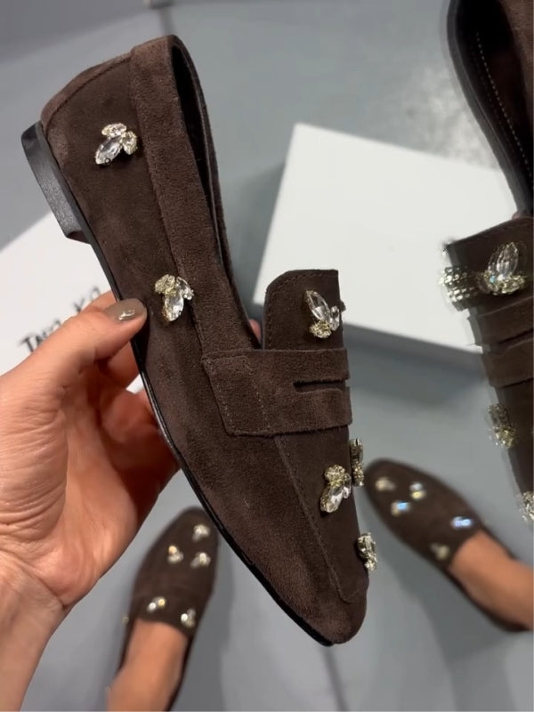 Embellished Suede Loafers