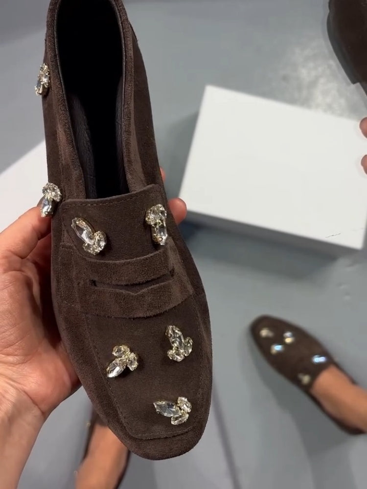 Embellished Suede Loafers