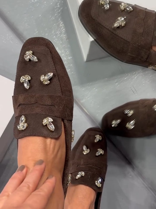 Embellished Suede Loafers