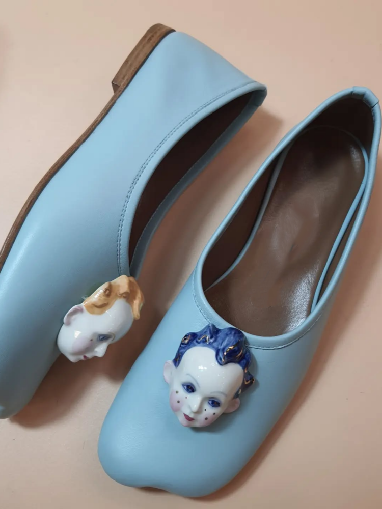 Leather Slip-On Shoes With Ceramic Face Embellishments