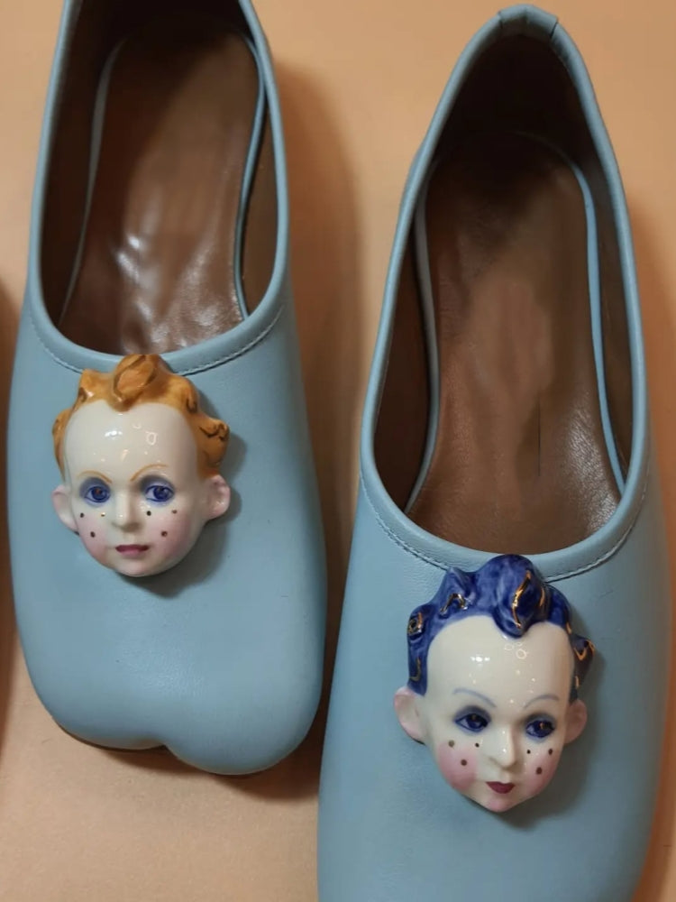 Leather Slip-On Shoes With Ceramic Face Embellishments