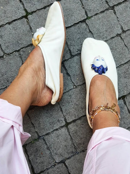 Leather Slip-On Shoes With Ceramic Face Embellishments