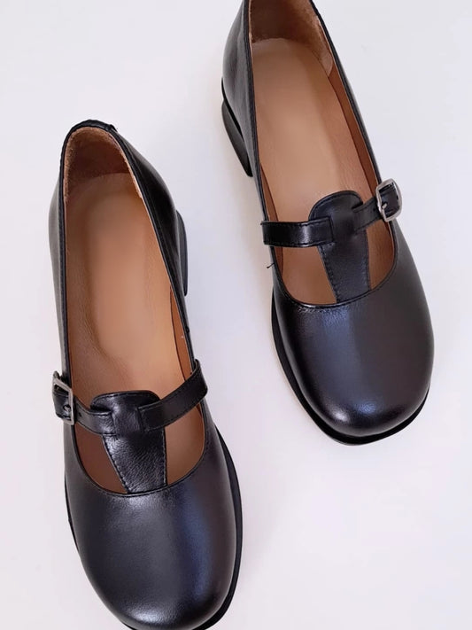 Black Mary Jane Loafers With Buckle Strap