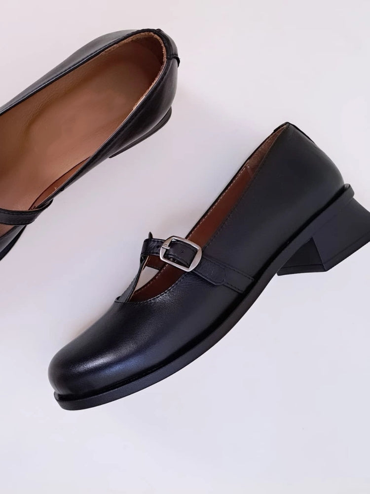 Black Mary Jane Loafers With Buckle Strap