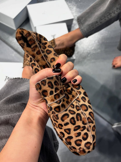 Leopard Print Fur-Laced Loafers
