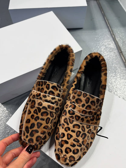 Leopard Print Fur-Laced Loafers