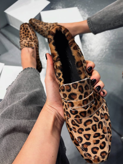 Leopard Print Fur-Laced Loafers