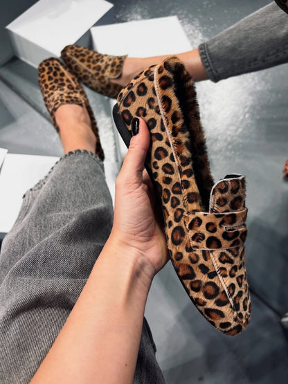 Leopard Print Fur-Laced Loafers