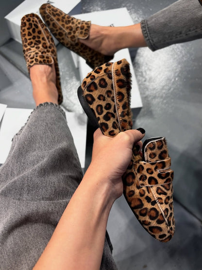 Leopard Print Fur-Laced Loafers