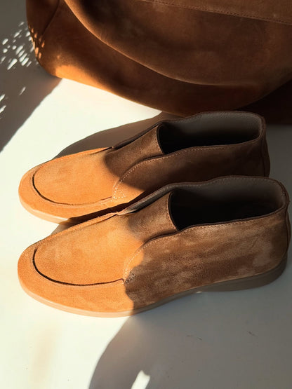 Matte Suede Moc-Toe Ankle Boots