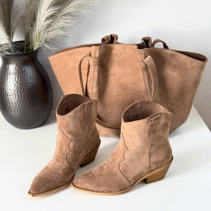 Suede Ankle Boots With Western-Influence