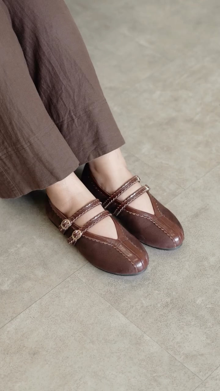 Leather Mary Jane Flats With Straps