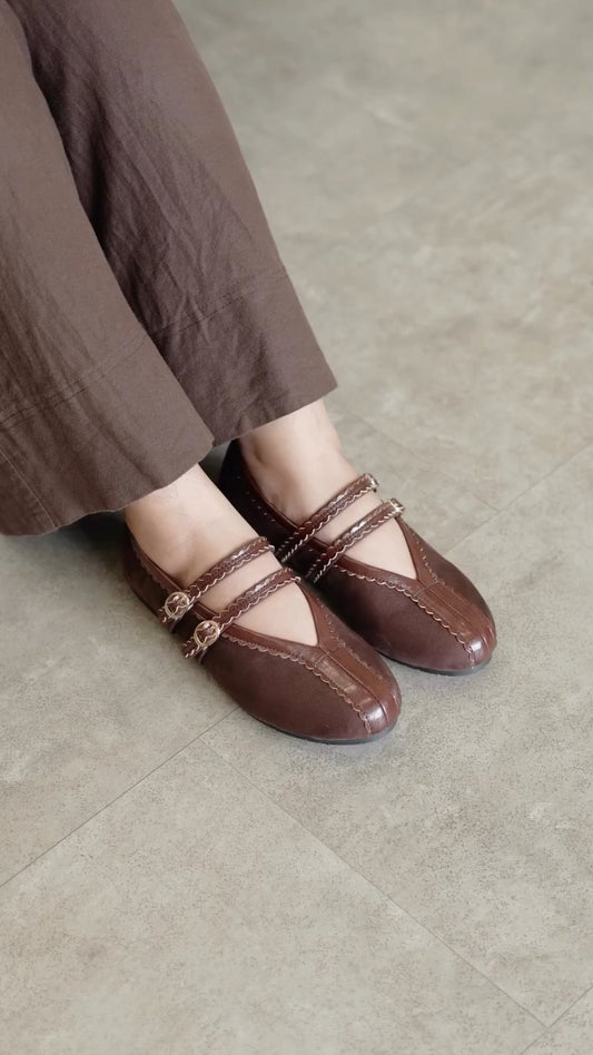Leather Mary Jane Flats With Straps