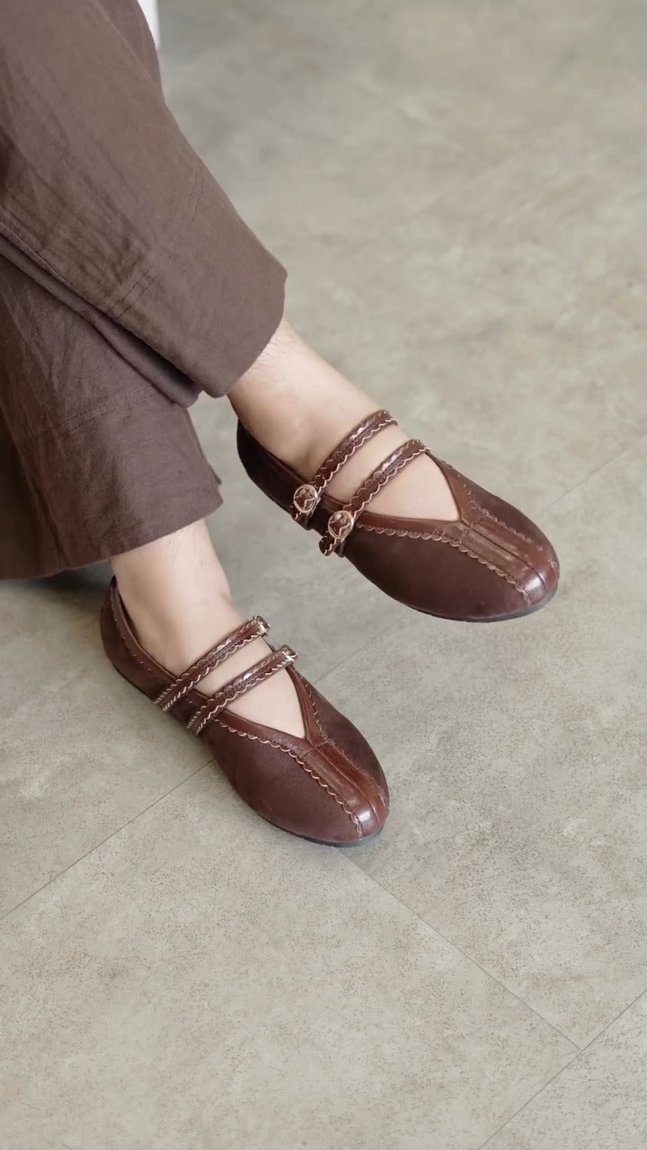 Leather Mary Jane Flats With Straps
