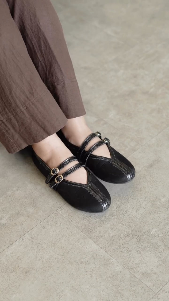 Leather Mary Jane Flats With Straps