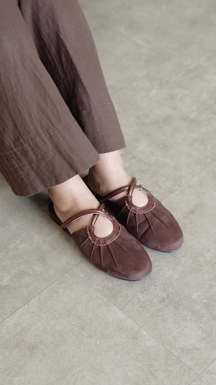 Suede Mary Jane Flats With Bow Details