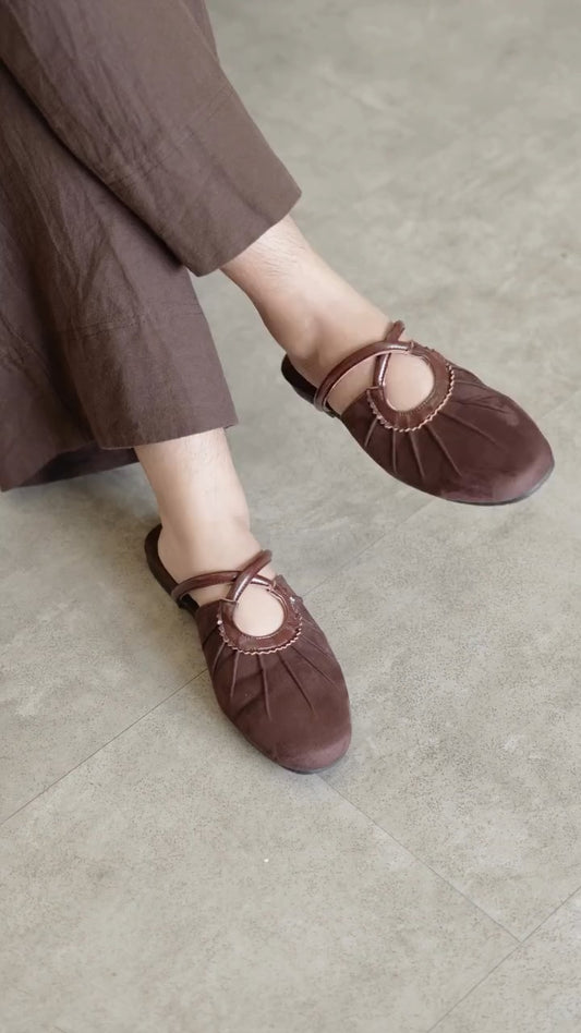 Suede Mary Jane Flats With Bow Details