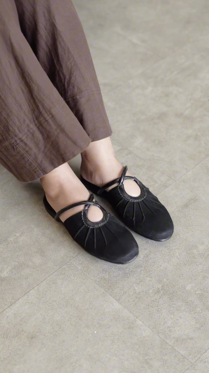 Suede Mary Jane Flats With Bow Details