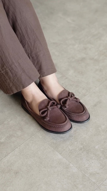 Suede Moccasin-Loafers With Bow Details