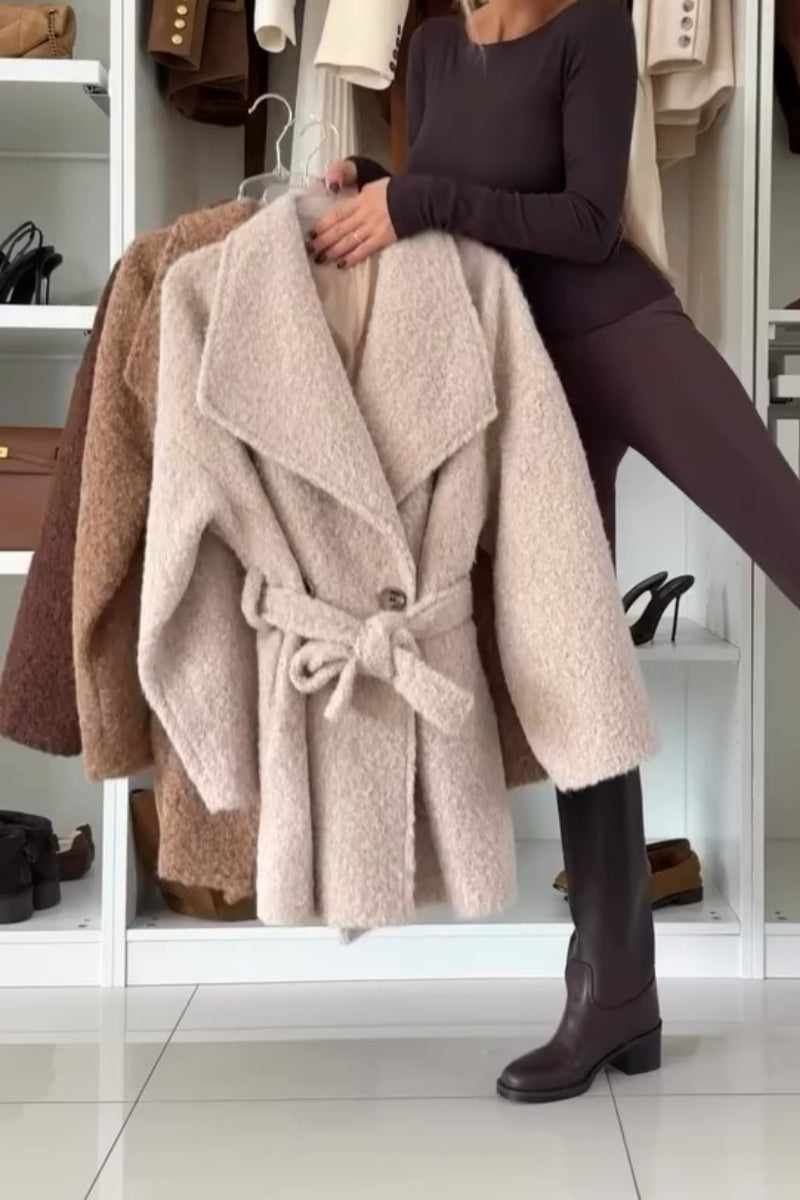 Cozy Tan Wool Coat With Belt