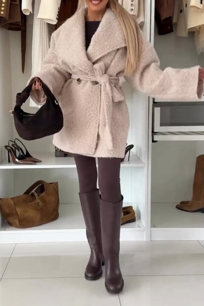 Cozy Tan Wool Coat With Belt