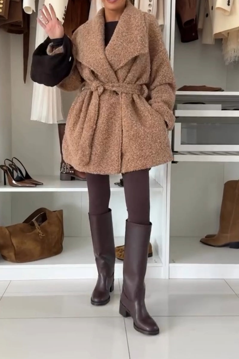 Cozy Tan Wool Coat With Belt