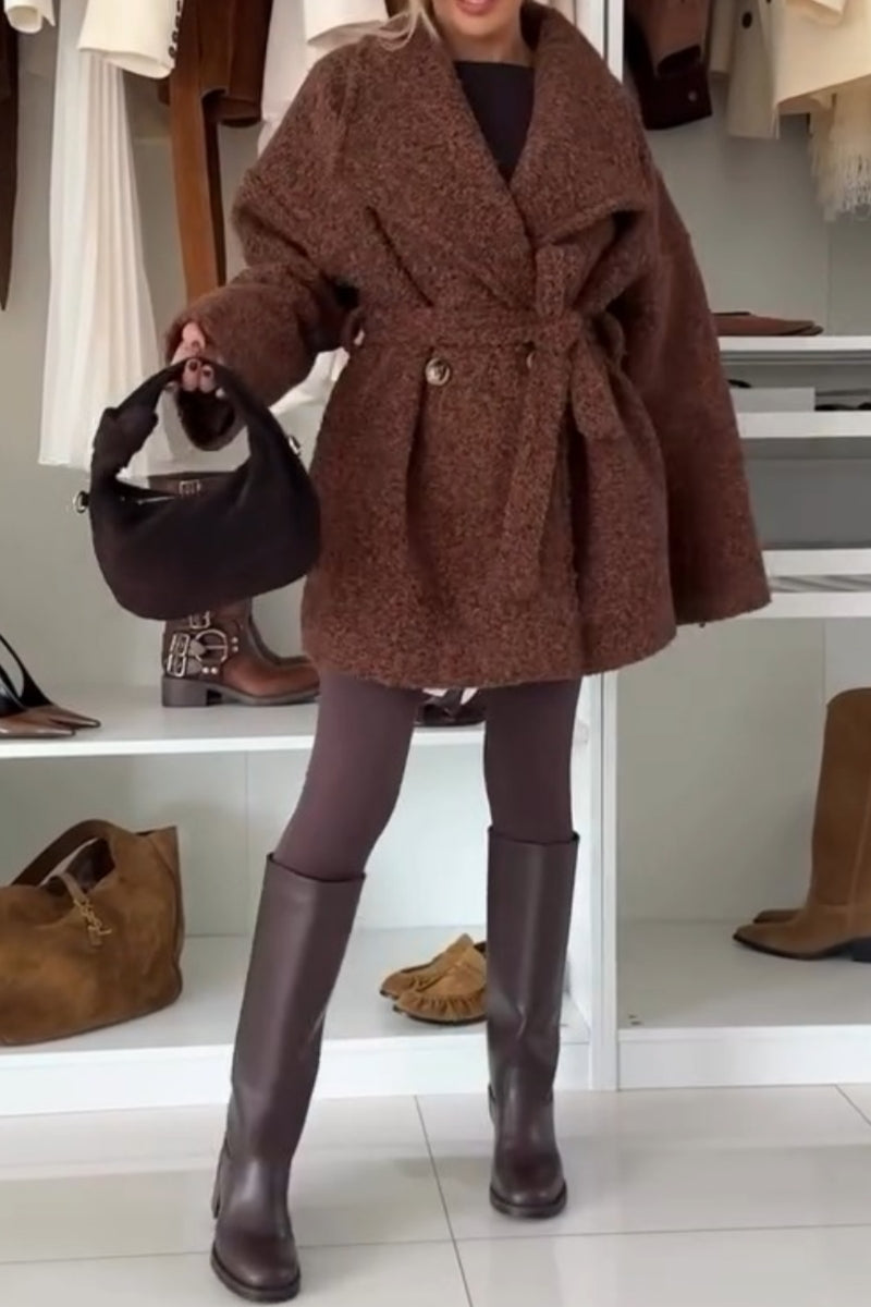 Cozy Tan Wool Coat With Belt