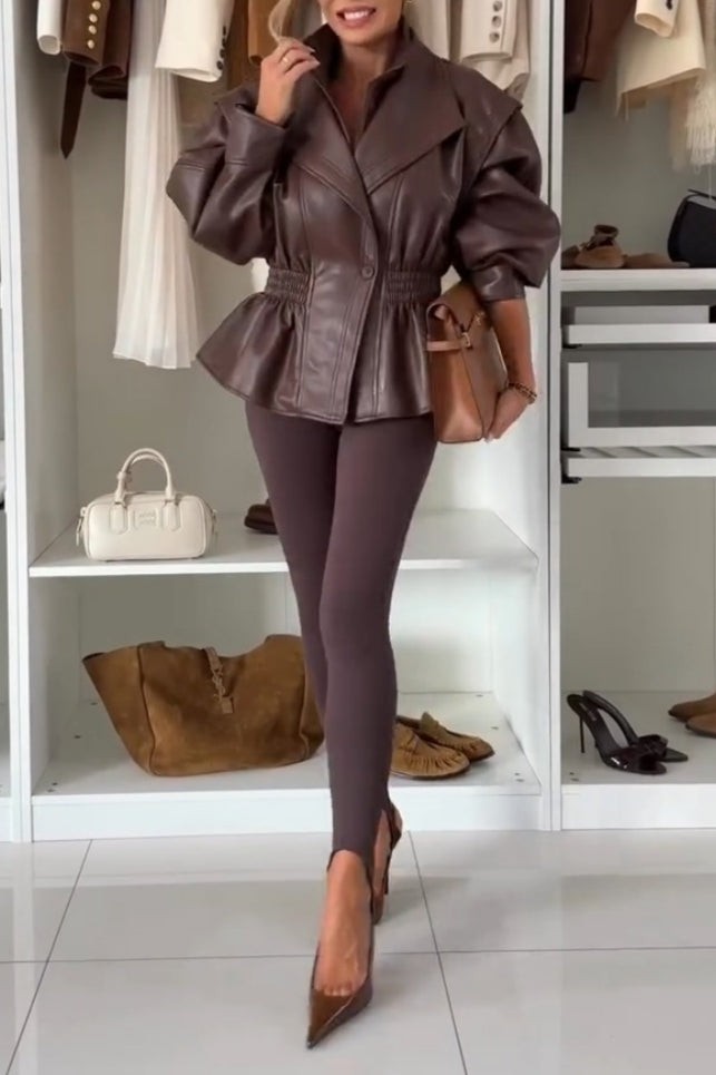 Chocolate Brown Leather Wrap Coat