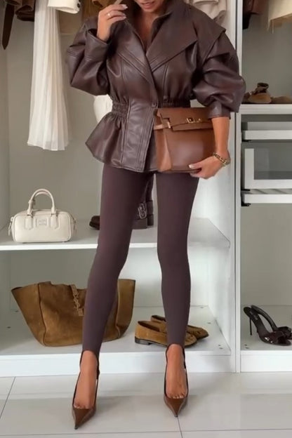 Chocolate Brown Leather Wrap Coat