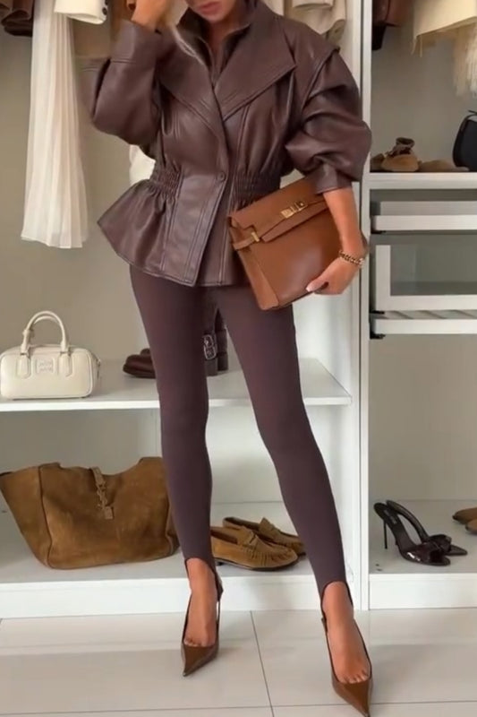 Chocolate Brown Leather Wrap Coat