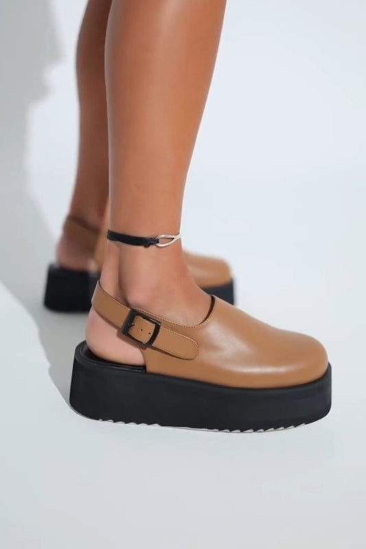 Tan Platform Mary Jane Shoes