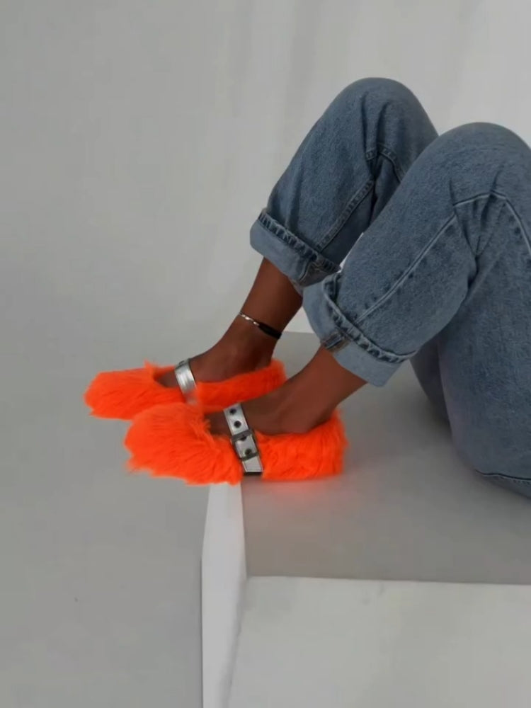 Neon Fur Sandal Slippers