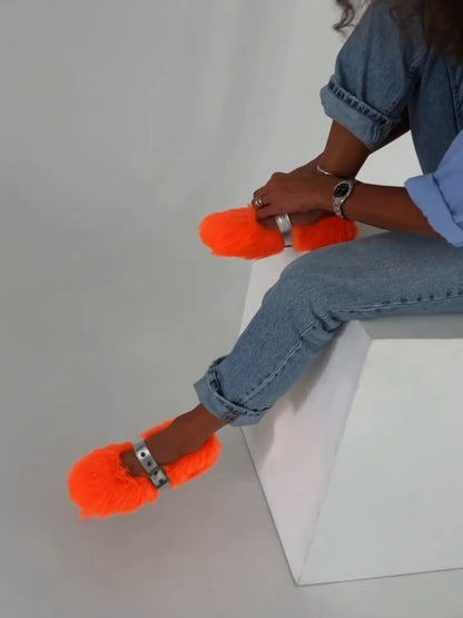 Neon Fur Sandal Slippers