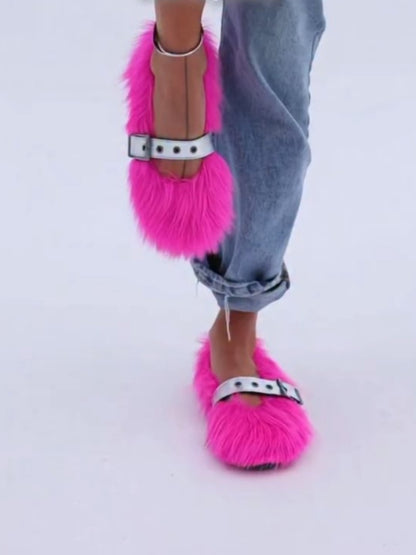Neon Fur Sandal Slippers