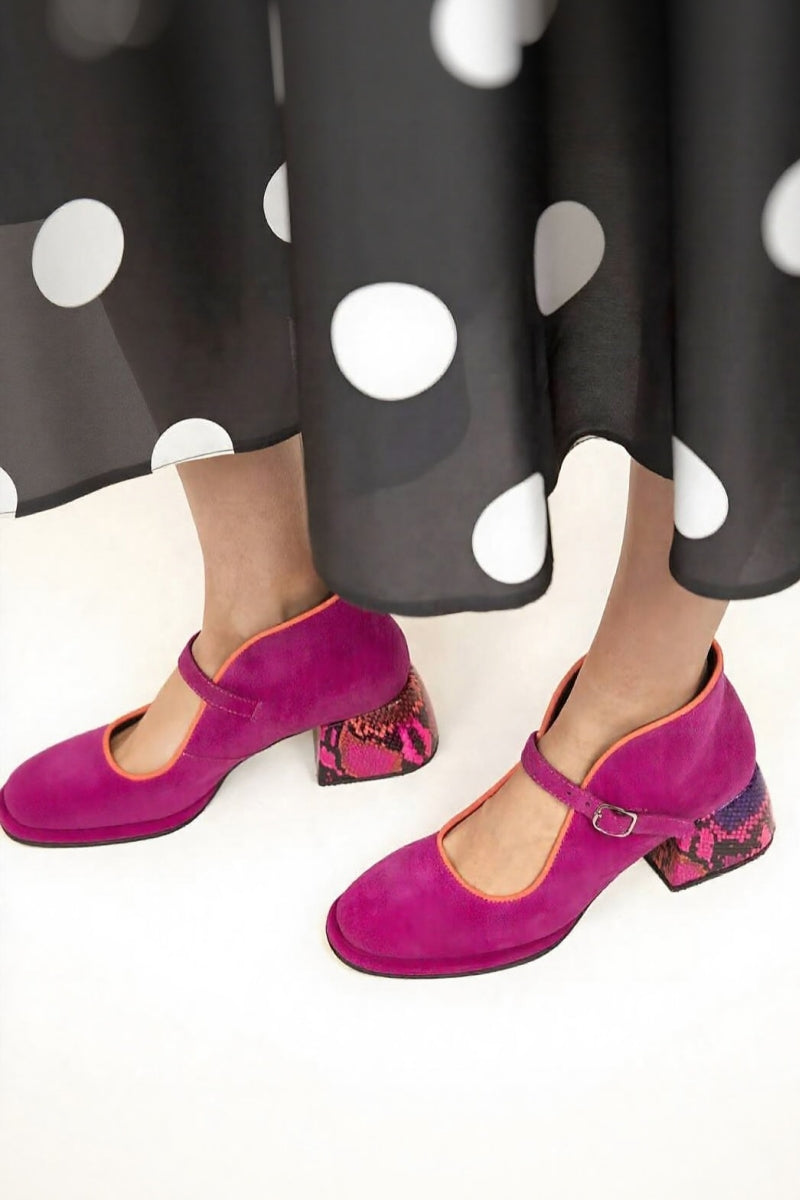 Fuchsia Suede Mary Jane Heels