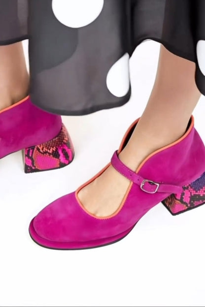 Fuchsia Suede Mary Jane Heels
