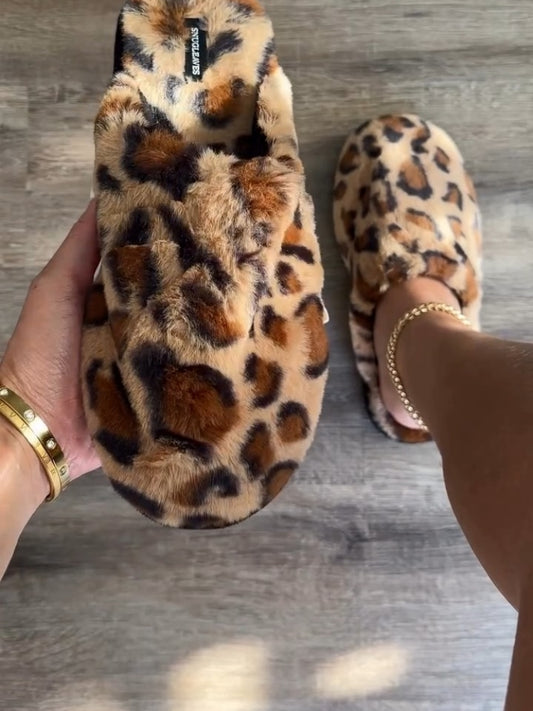 Leopard Print Fur Slippers
