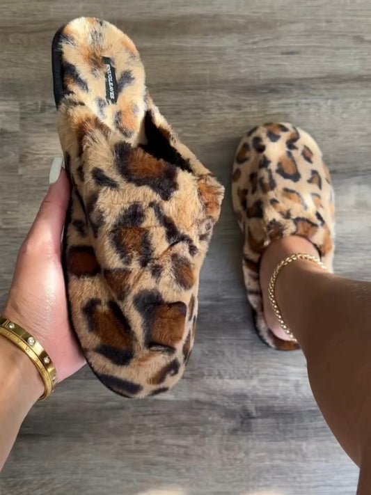 Leopard Print Fur Slippers