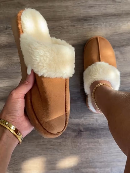 Tan Wool-Lined Moccasin Slippers