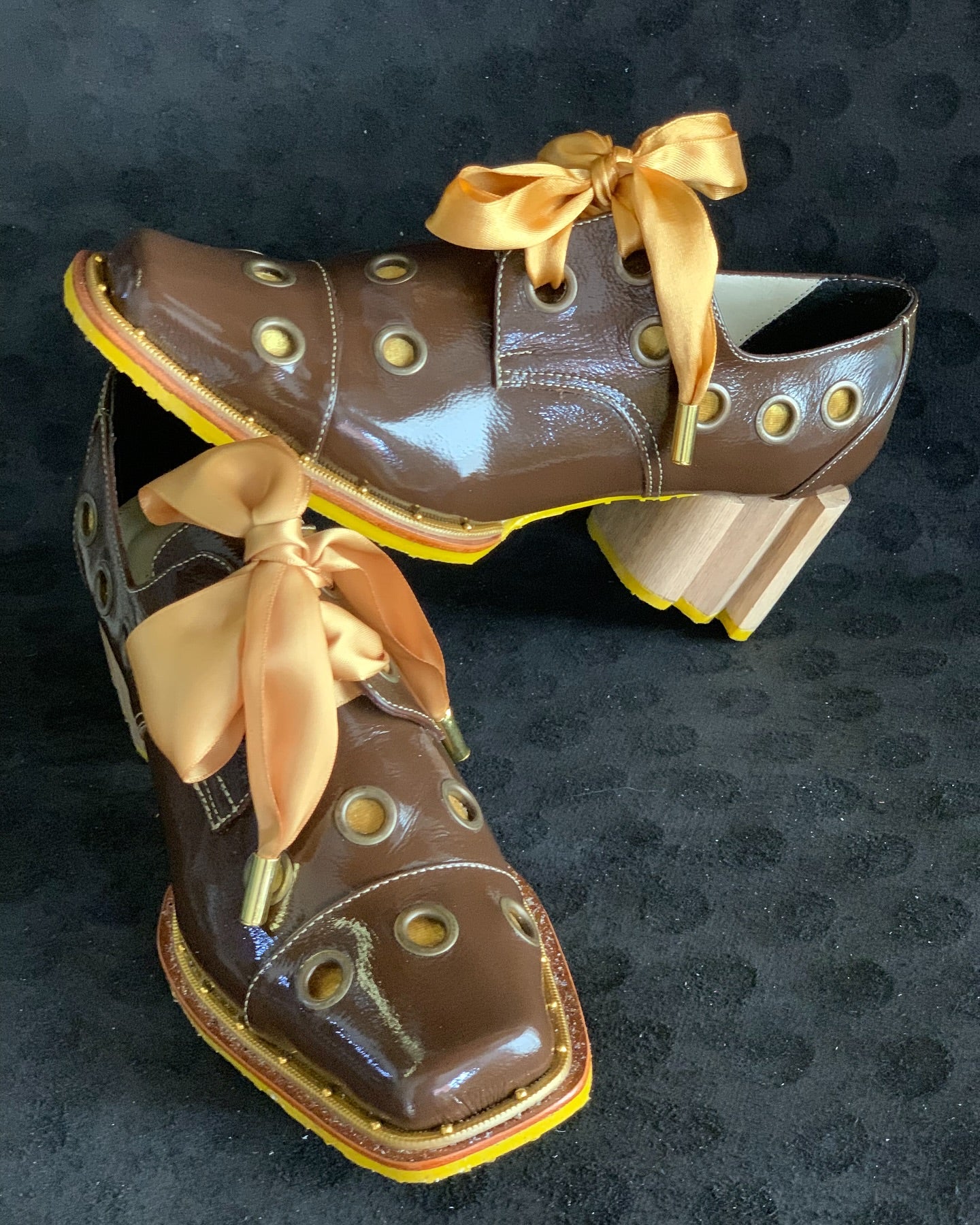 Curved-heel Lattice Boots With Ribbon Detail