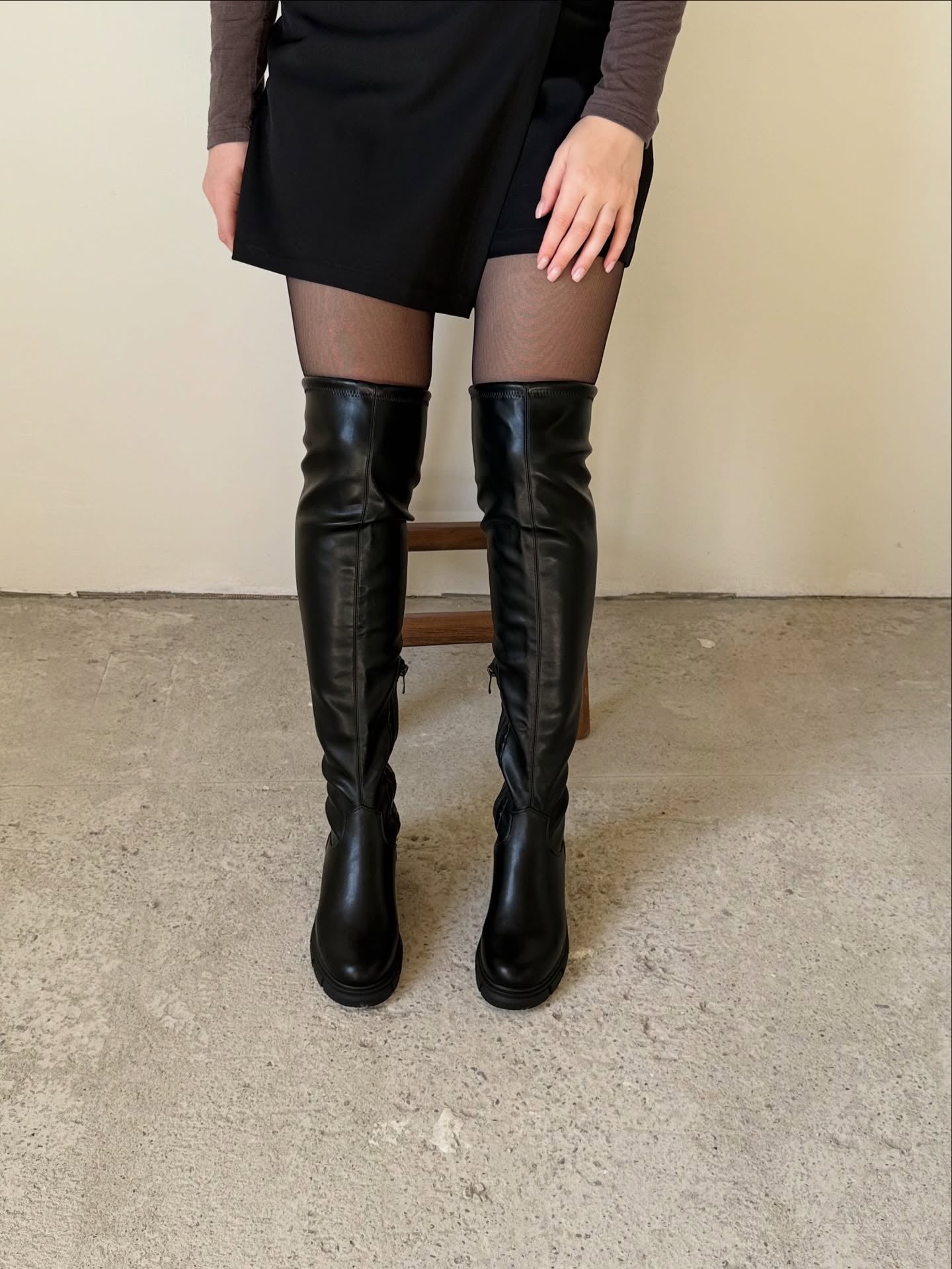 Black Over-the-Knee Leather Boots